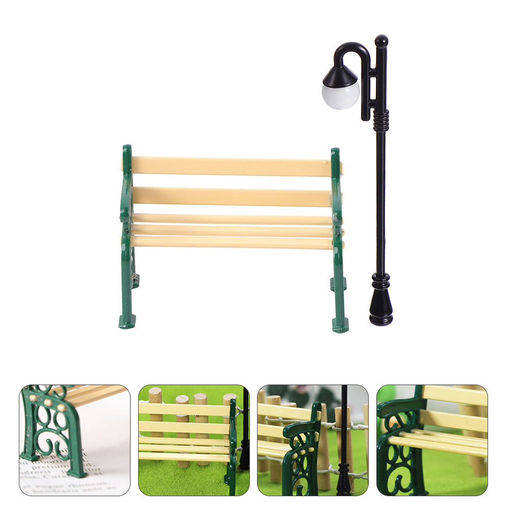 Kids Outdoor Bench - 2 Adet Bank Reçine Metal Minyatür